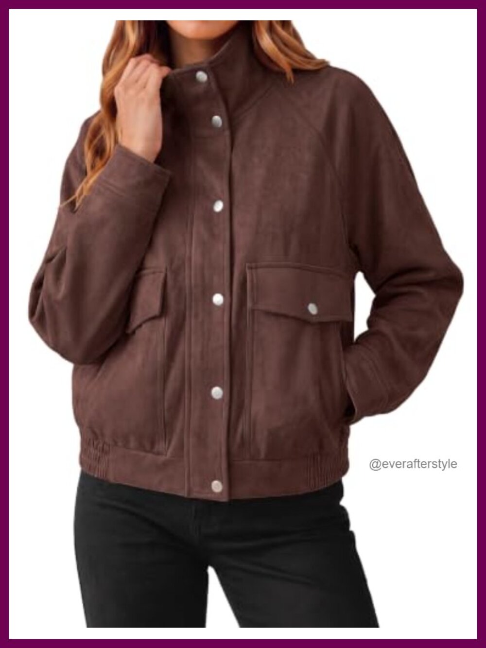 Faux Suede Cropped Bomber Jacket Stand Collar Zip Up Fall Coat